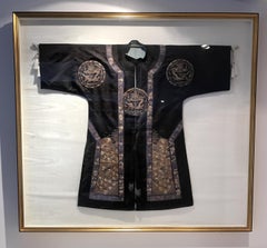 Framed Antique Chinese Silk Robe with Dragon Roundel Design