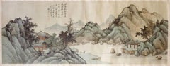 Framed Antique Chinese Landscape Ink Painting Zhou QiaoNian Qing Dynasty