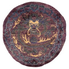 Framed Antique Chinese Peking Dragon Design Purple Silk Rug, 19th Century