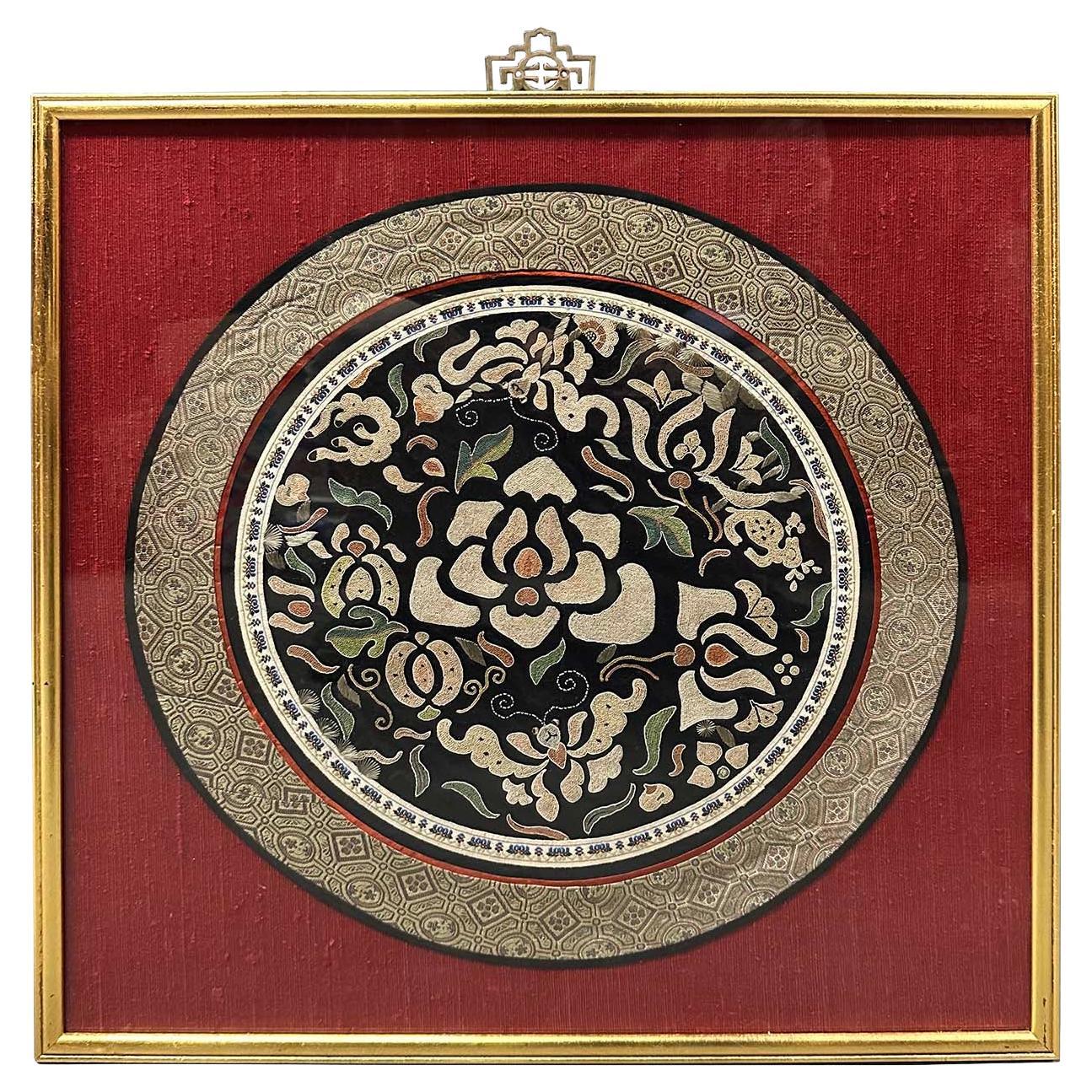 Gerahmte antike chinesische Qing Dynasty Stickerei 24LP110