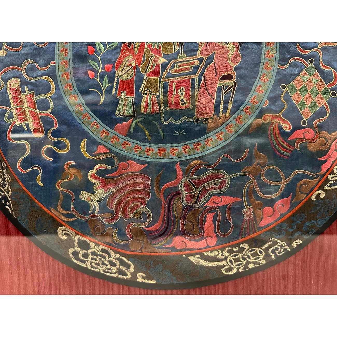 Embroidered Framed Antique Chinese Qing Dynasty Embroidery 24LP111 For Sale