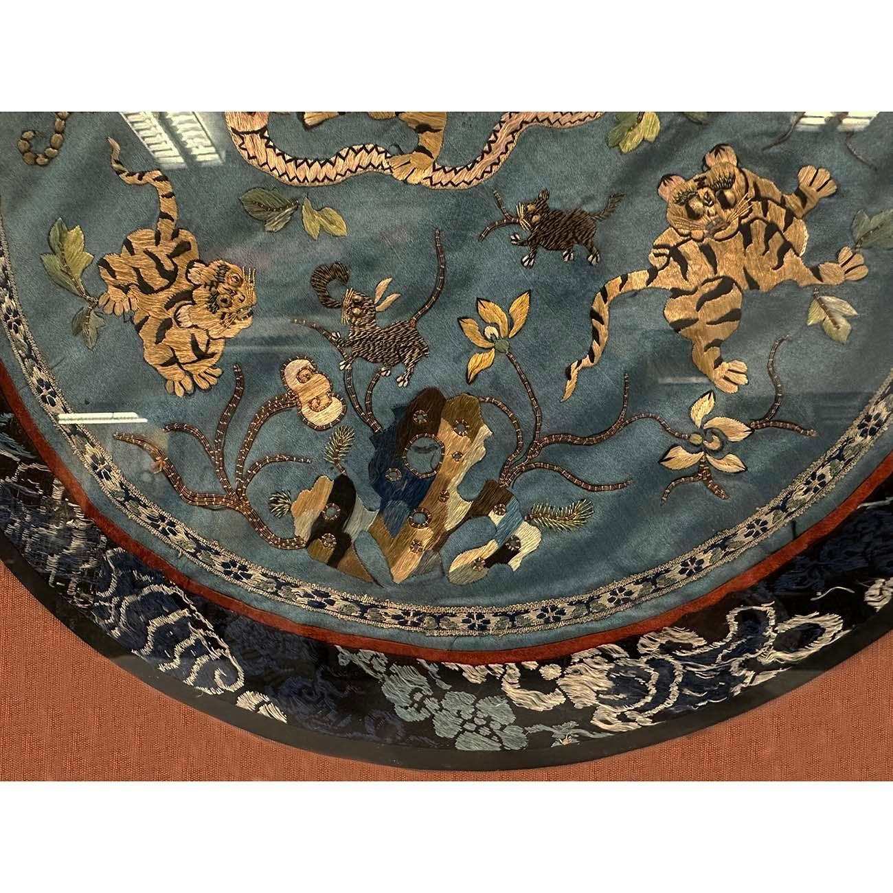Silk Framed Antique Chinese Qing Dynasty Embroidery 24LP126 For Sale