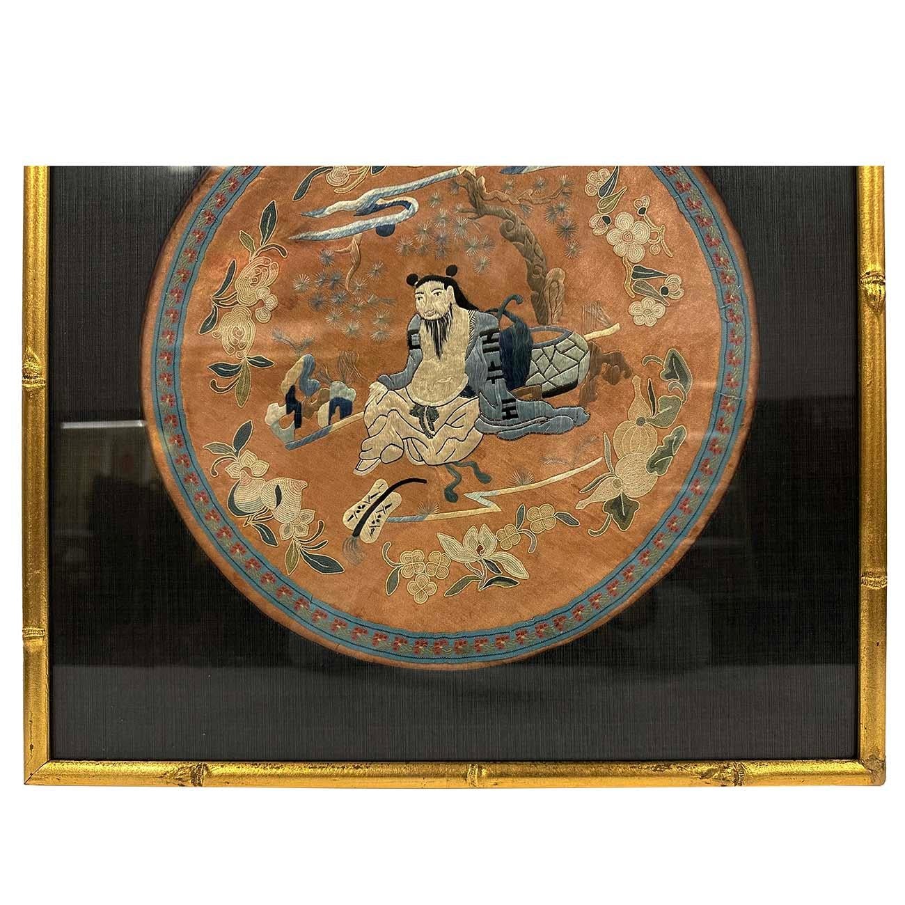 Exportation chinoise Encadré Broderie ancienne chinoise de la dynastie Qing 25LP007 en vente