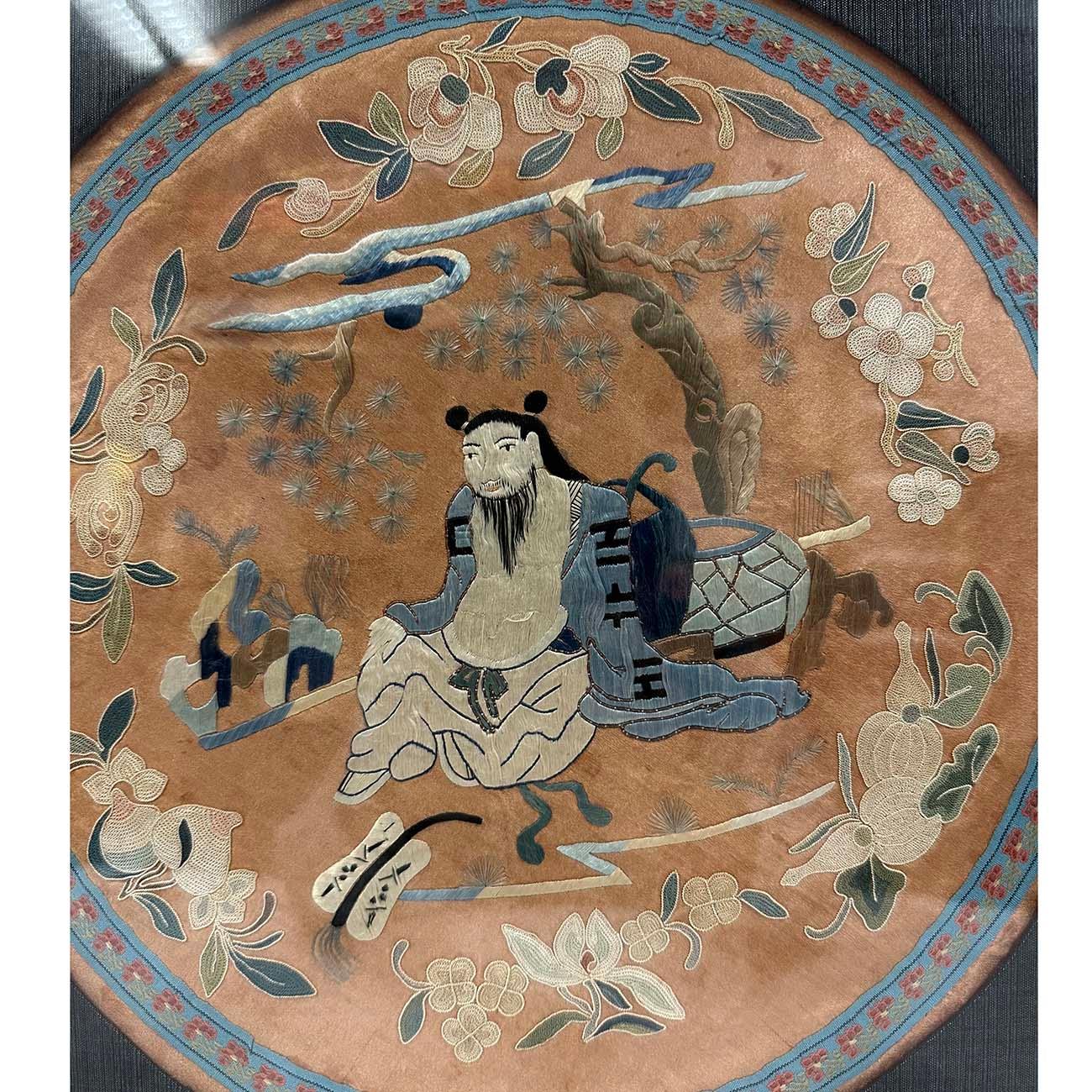 Chinois Encadré Broderie ancienne chinoise de la dynastie Qing 25LP007 en vente