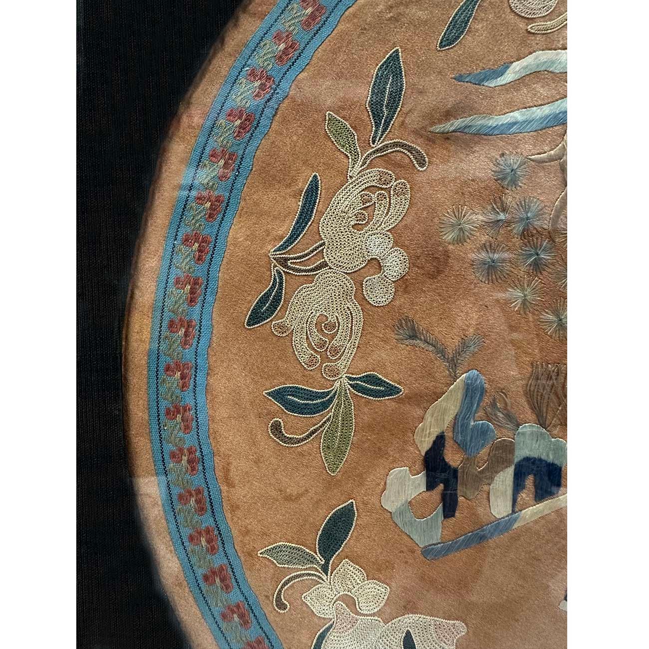 Brodé Encadré Broderie ancienne chinoise de la dynastie Qing 25LP007 en vente