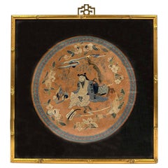 Encadré Broderie ancienne chinoise de la dynastie Qing 25LP007