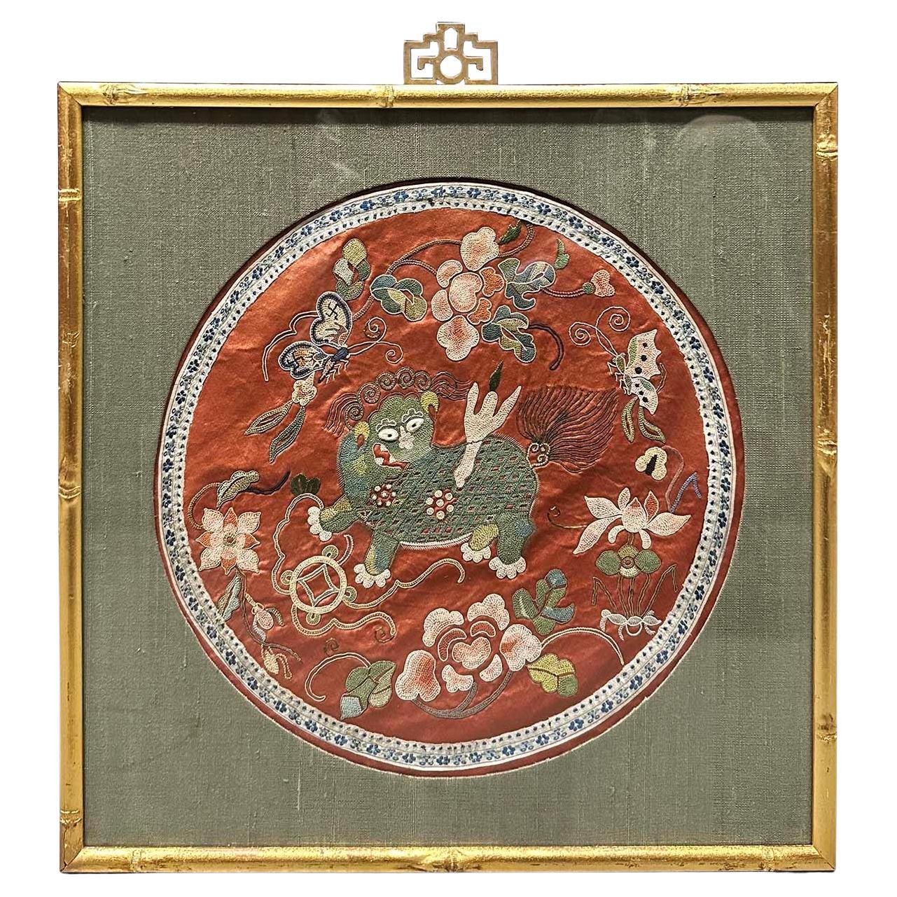 Gerahmte antike chinesische Qing Dynastie Stickerei