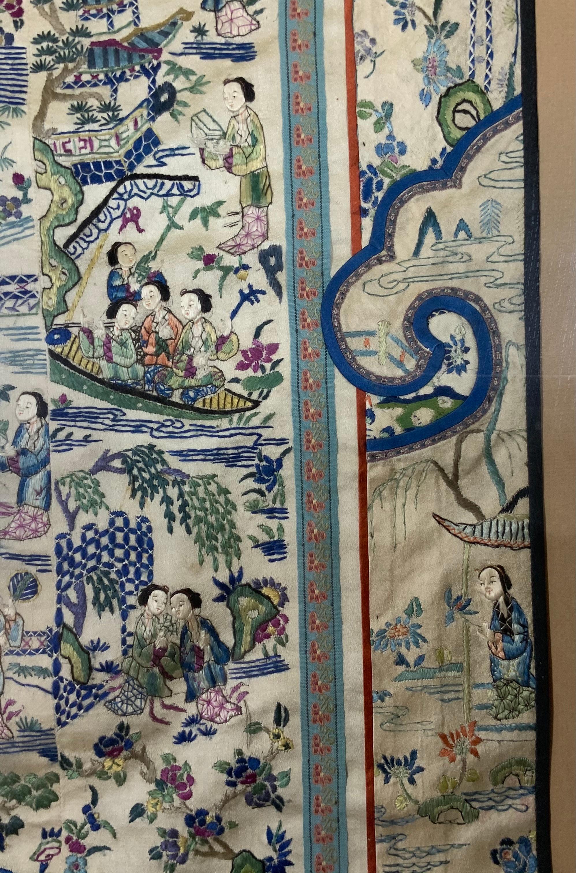 Silk Framed Antique Chinese Textile For Sale