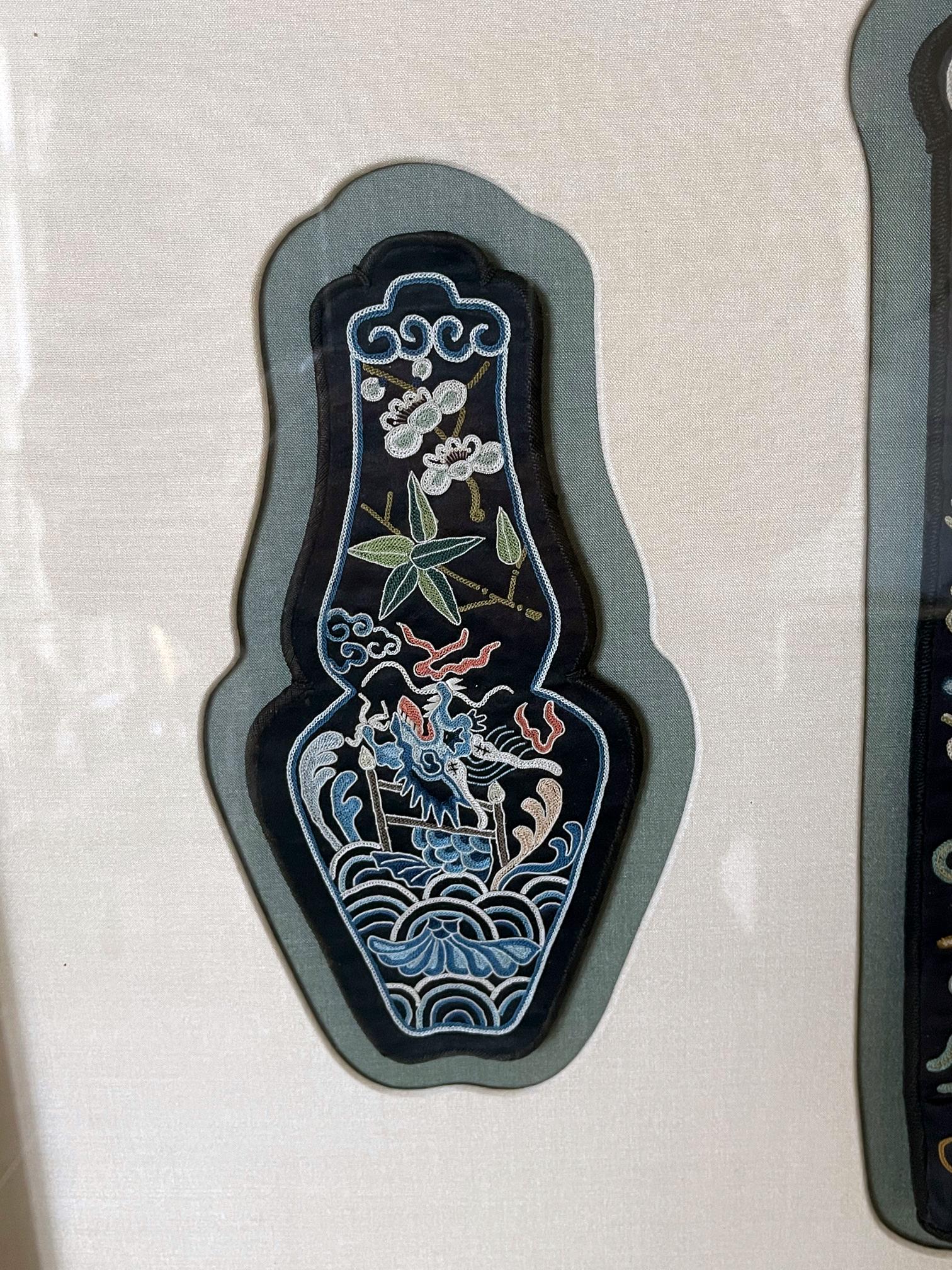 Chinese Export Framed Antique Chinese Textile Groups Qing Dynasty Provenance For Sale