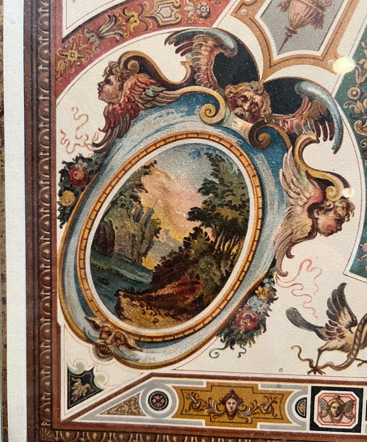 Renaissance Plafonnier d'antiquités encadré en chromomolithographie - Galerie Uffizi, Florence, Italie en vente