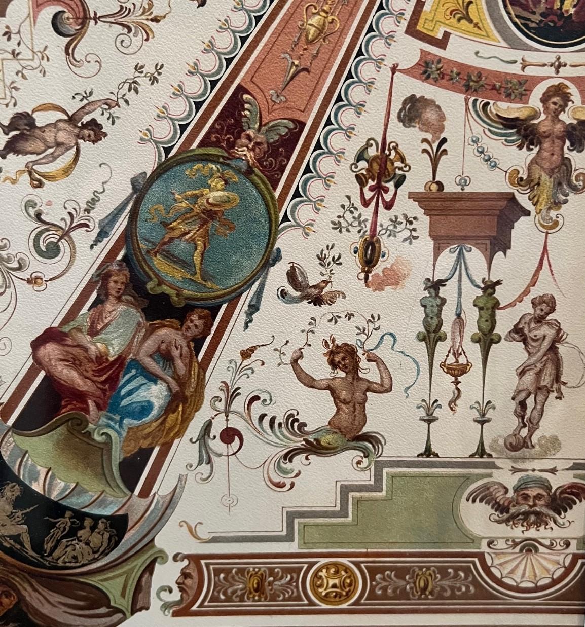 German Framed Antique Chromolithograph - Uffizi Gallery Ceiling, Florence, Italy