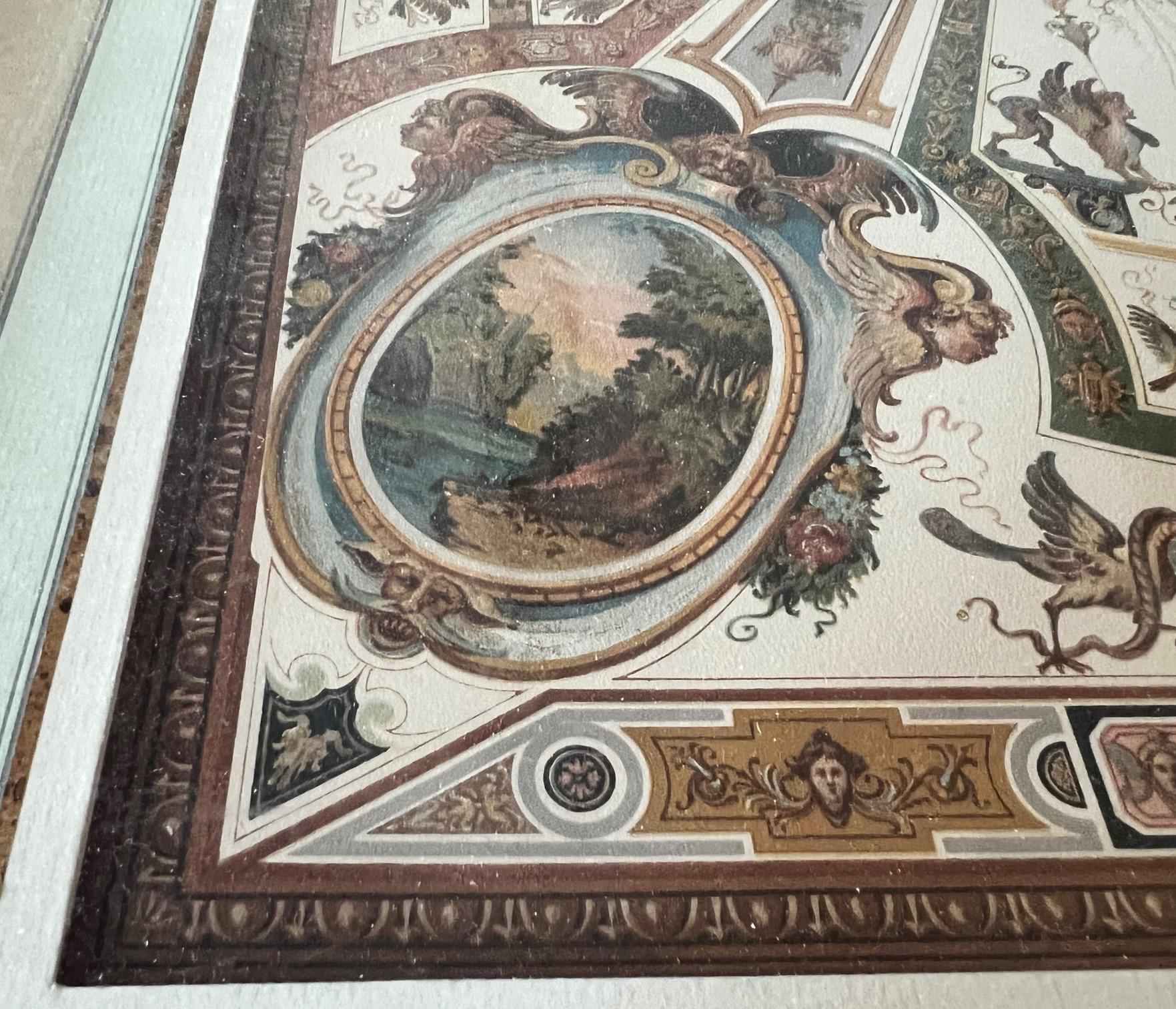 Late 19th Century Framed Antique Chromolithograph - Uffizi Gallery Ceiling, Florence, Italy For Sale