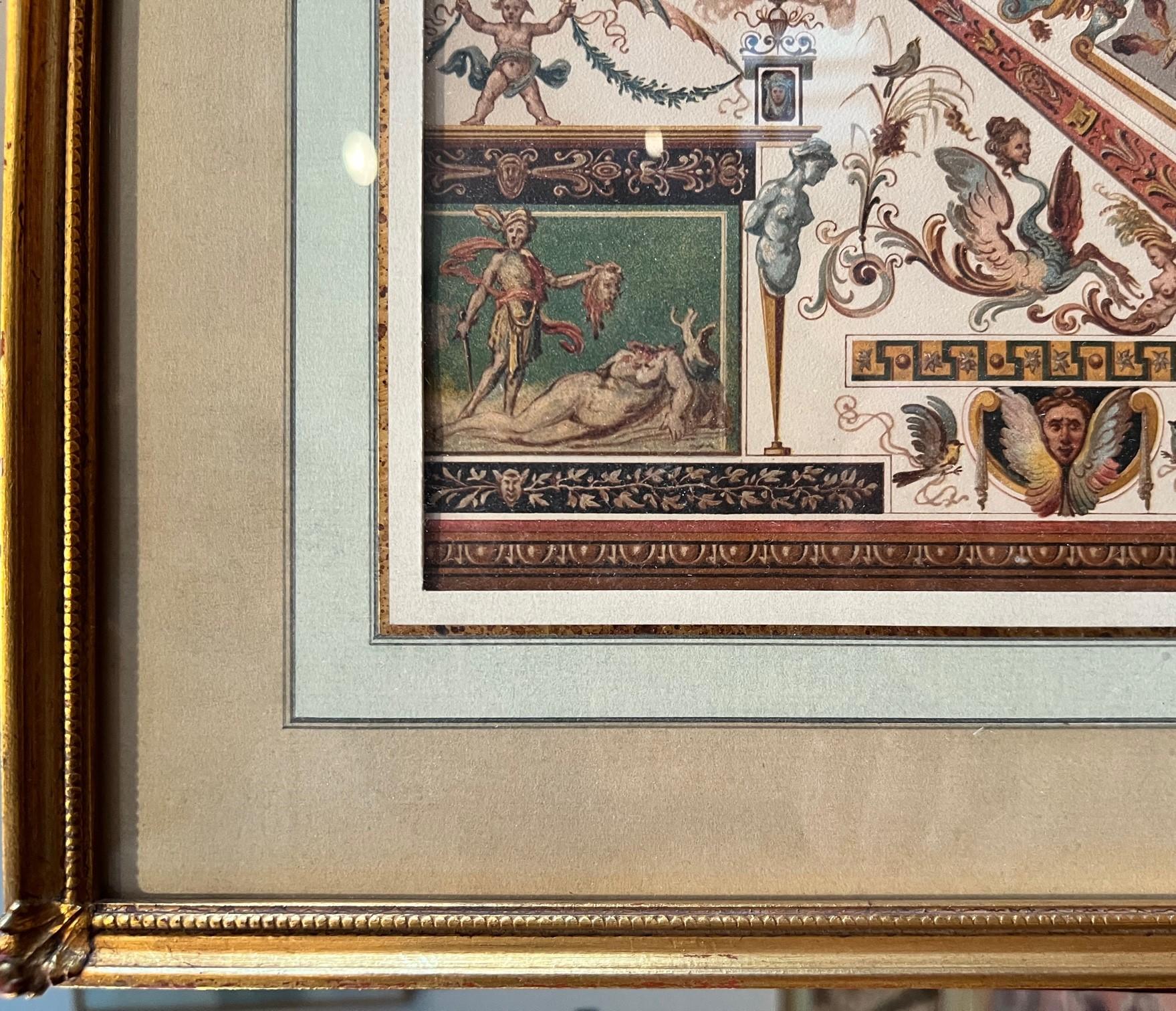 Framed Antique Chromolithograph - Uffizi Gallery Ceiling, Florence, Italy For Sale 1
