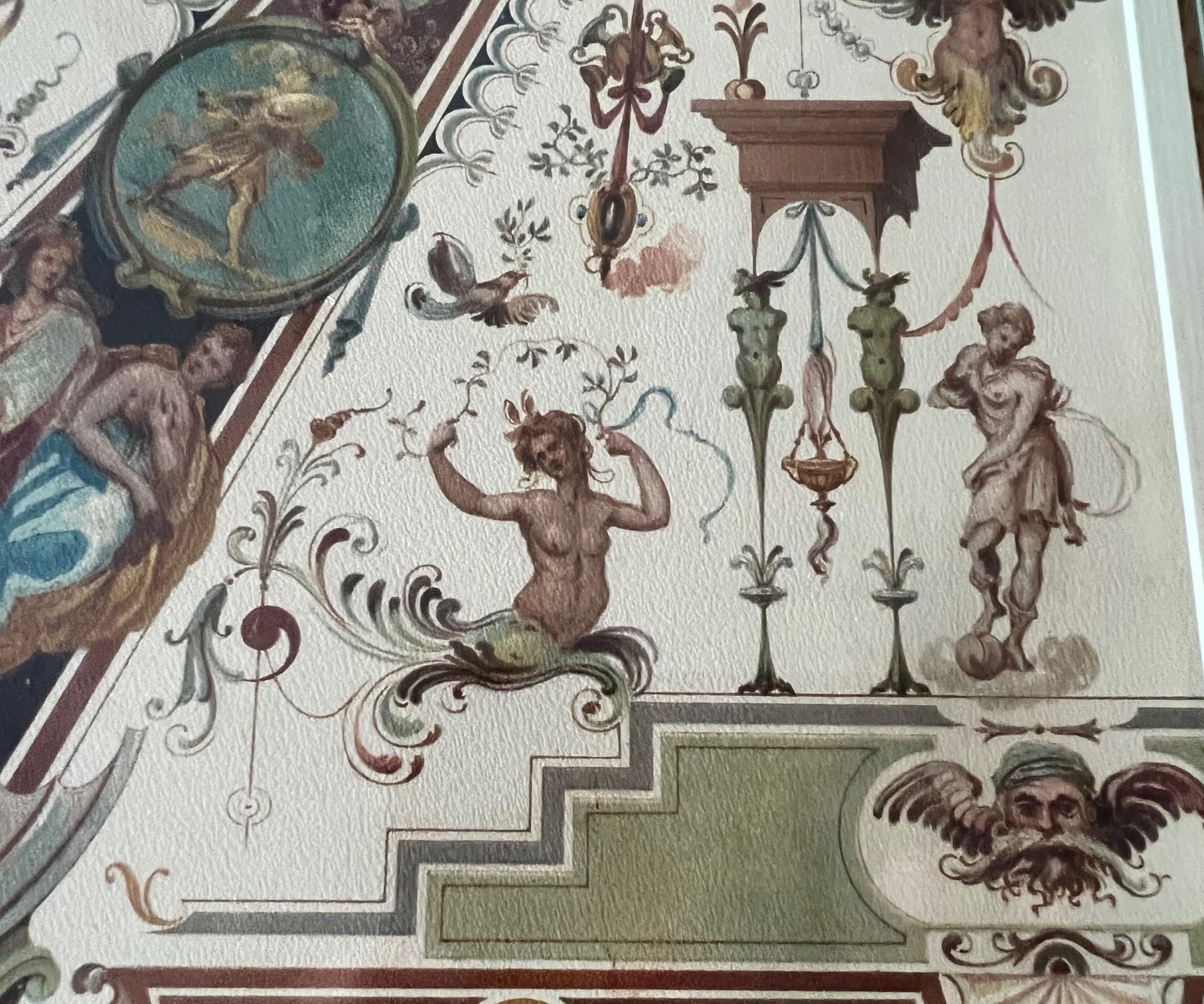 Framed Antique Chromolithograph - Uffizi Gallery Ceiling, Florence, Italy 1