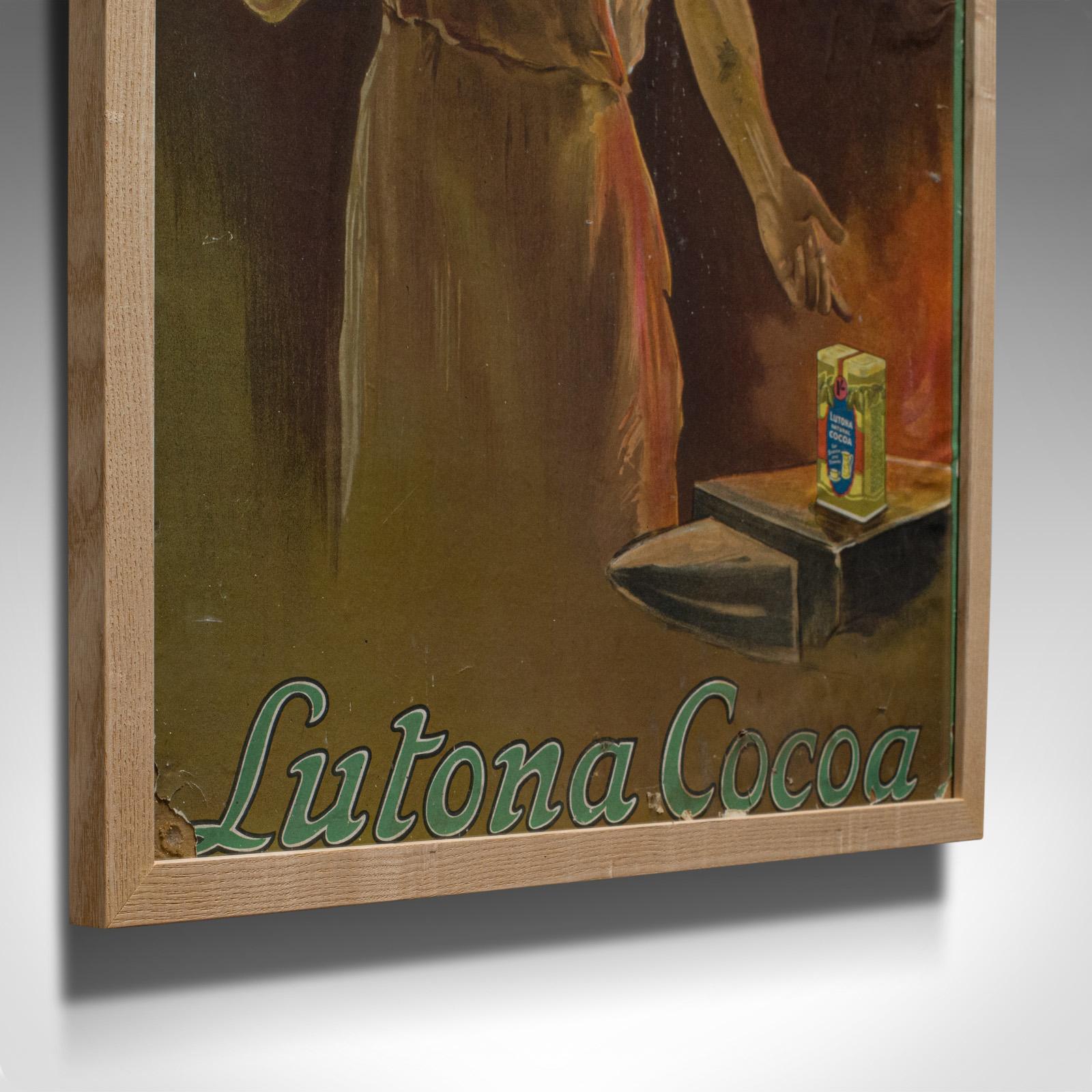 Glass Framed Antique Cocoa Advertisement, English, Lutona Poster, Victorian circa 1900 For Sale