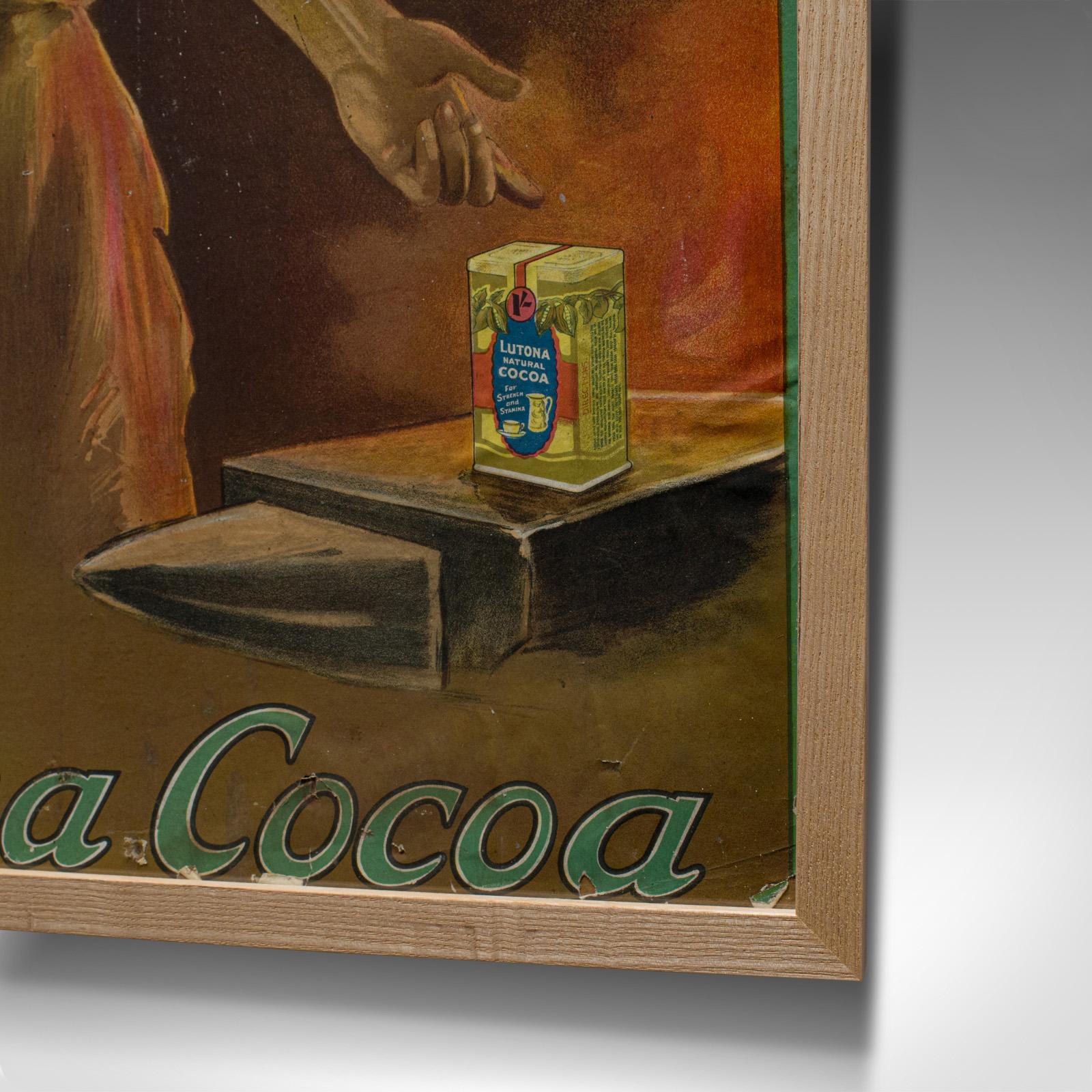 Framed Antique Cocoa Advertisement, English, Lutona Poster, Victorian circa 1900 For Sale 1