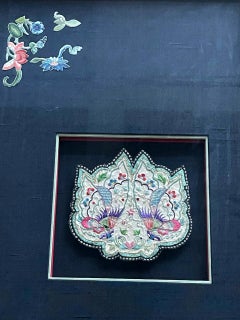 Framed Antique Embroidered Purse Qing Dynasty Provenance
