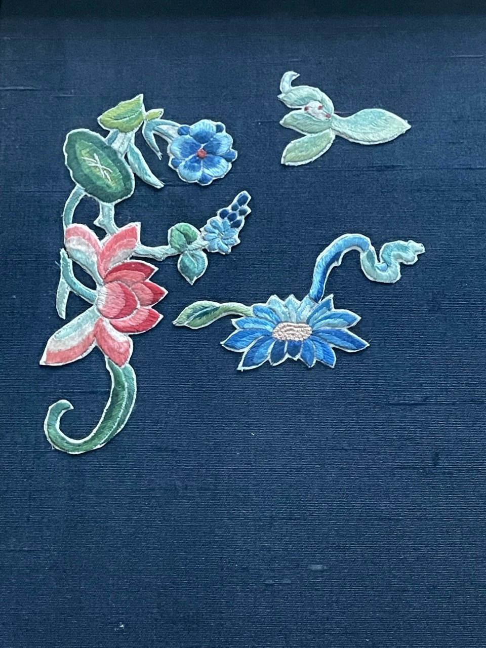 Linen Framed Antique Embroidered Purse Qing Dynasty Provenance For Sale