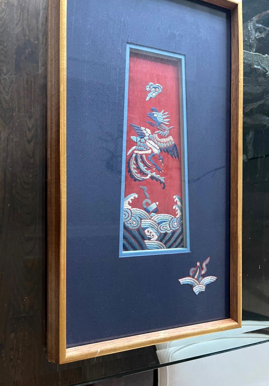 Chinese Export Framed Antique Embroidery Chinese Textile Qing Dynasty Provenance For Sale