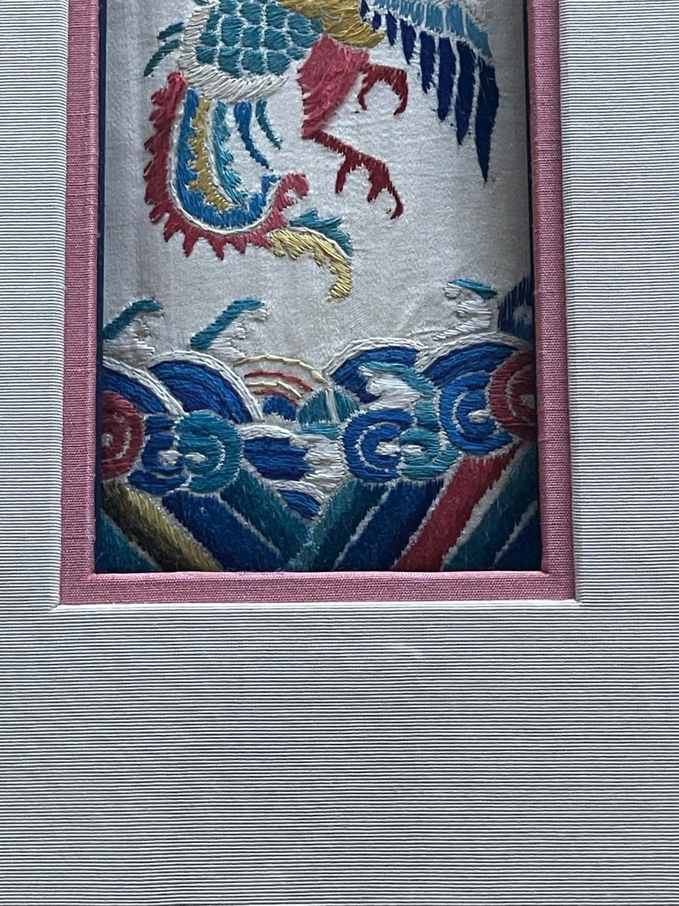 Chinese Export Framed Antique Embroidery Chinese Textile Qing Dynasty Provenance For Sale