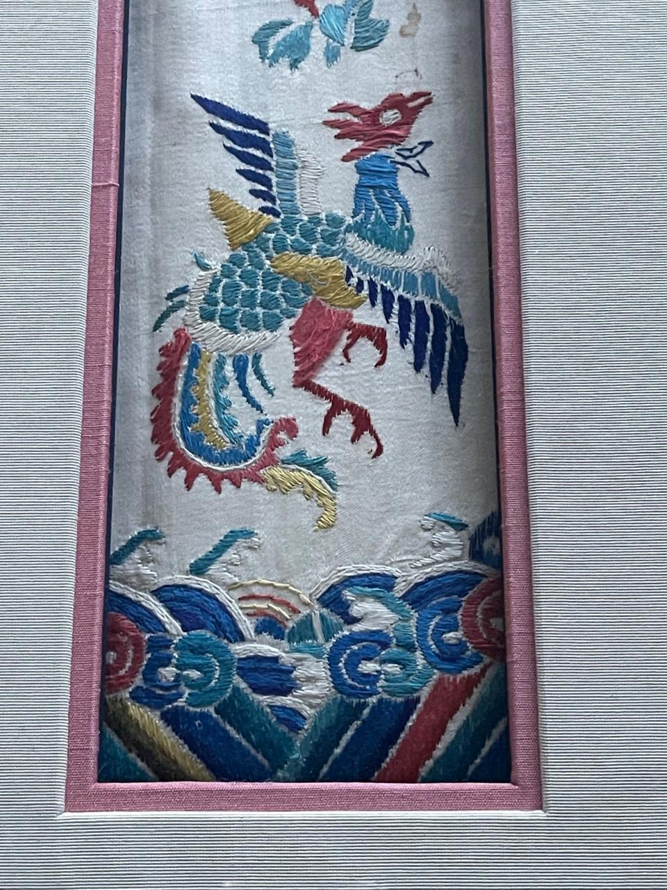 Framed Antique Embroidery Chinese Textile Qing Dynasty Provenance In Good Condition For Sale In Atlanta, GA