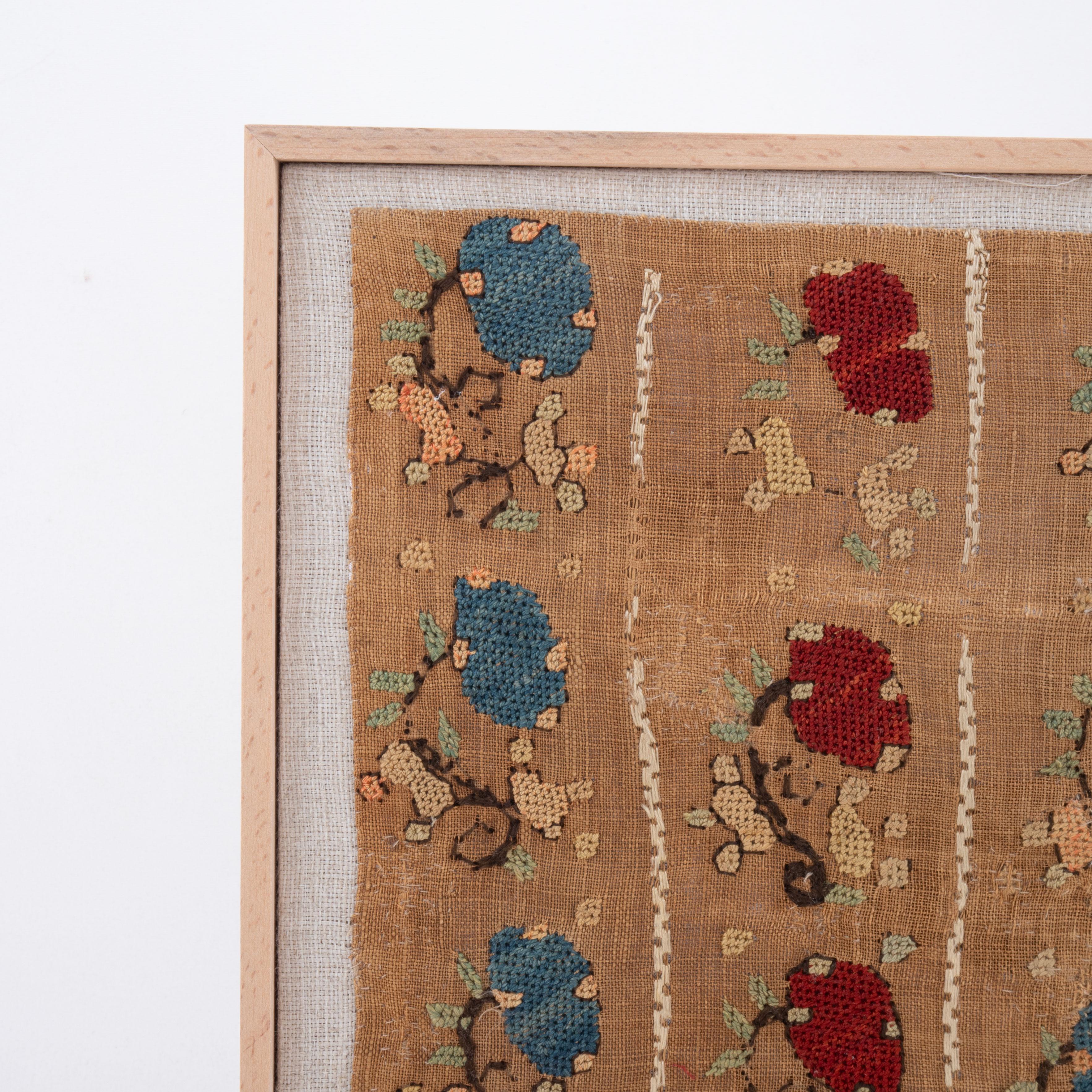 Suzani Framed Antique Embroidery Fragment Probably Armenian, Turkey, 19th Century. For Sale
