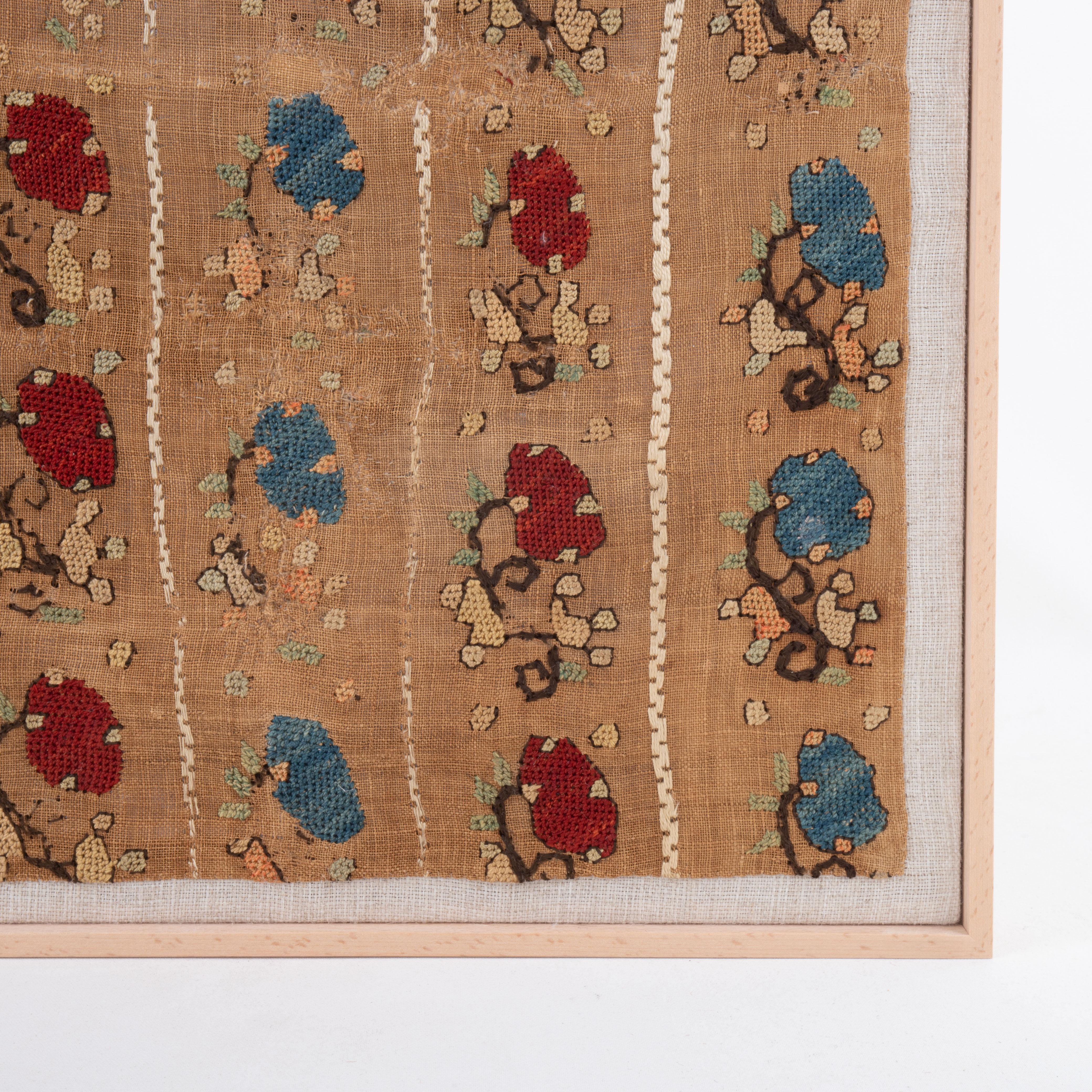 Turkish Framed Antique Embroidery Fragment Probably Armenian, Turkey, 19th Century. For Sale