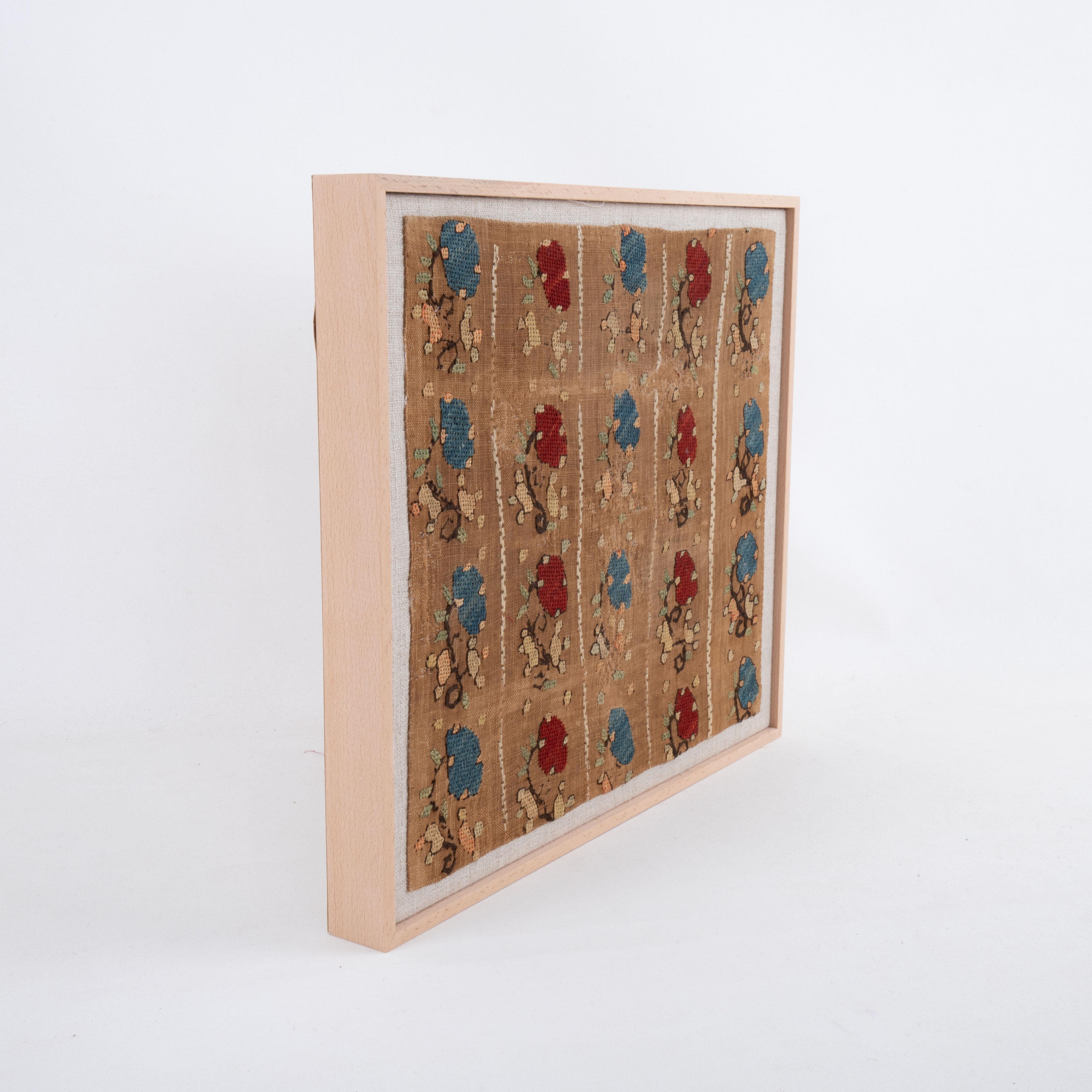 Embroidered Framed Antique Embroidery Fragment Probably Armenian, Turkey, 19th Century. For Sale
