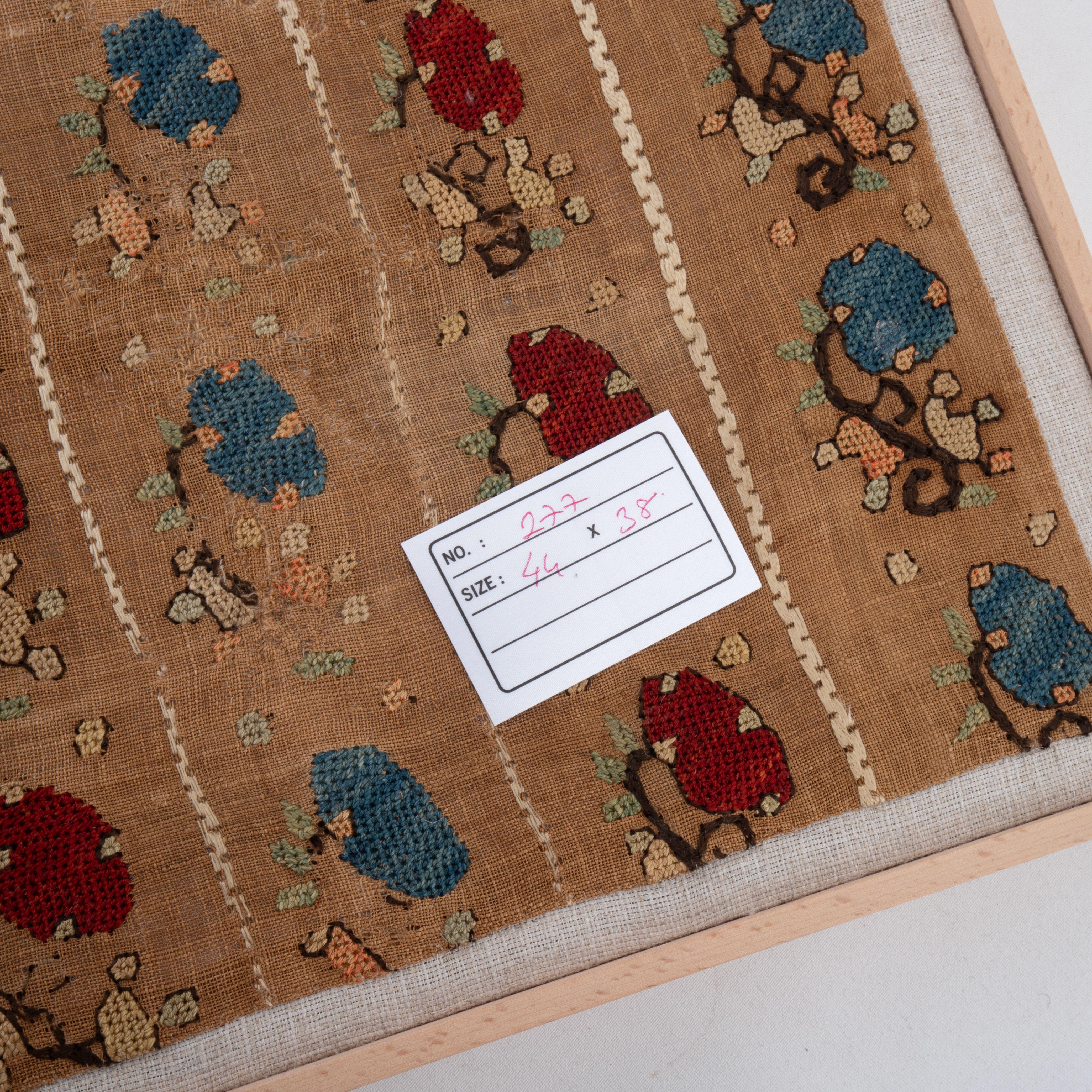 Silk Framed Antique Embroidery Fragment Probably Armenian, Turkey, 19th Century. For Sale