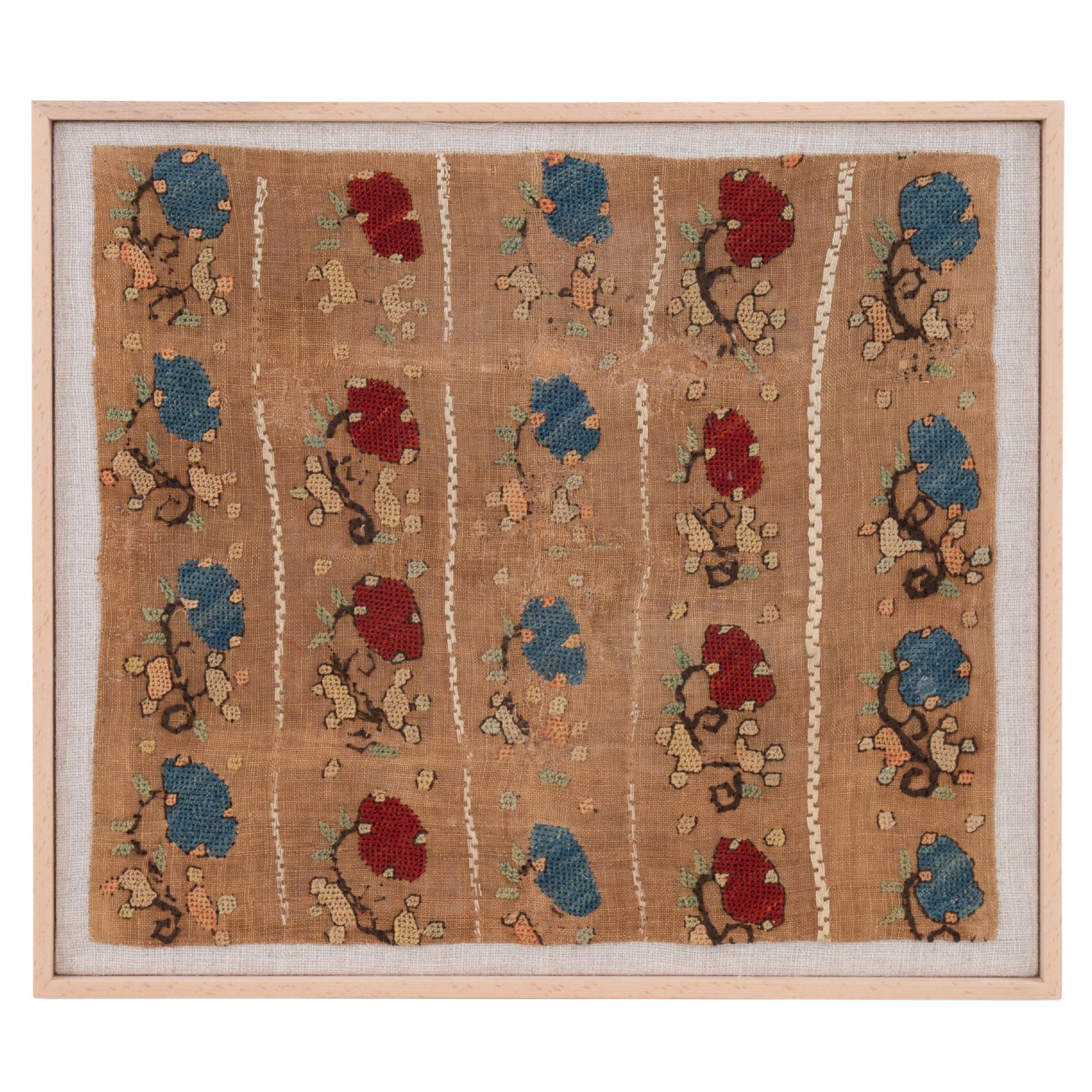 Framed Antique Embroidery Fragment Probably Armenian, Turkey, 19th Century.