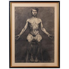 Framed Antique French Academic Life Drawing Male Nude, circa 1890