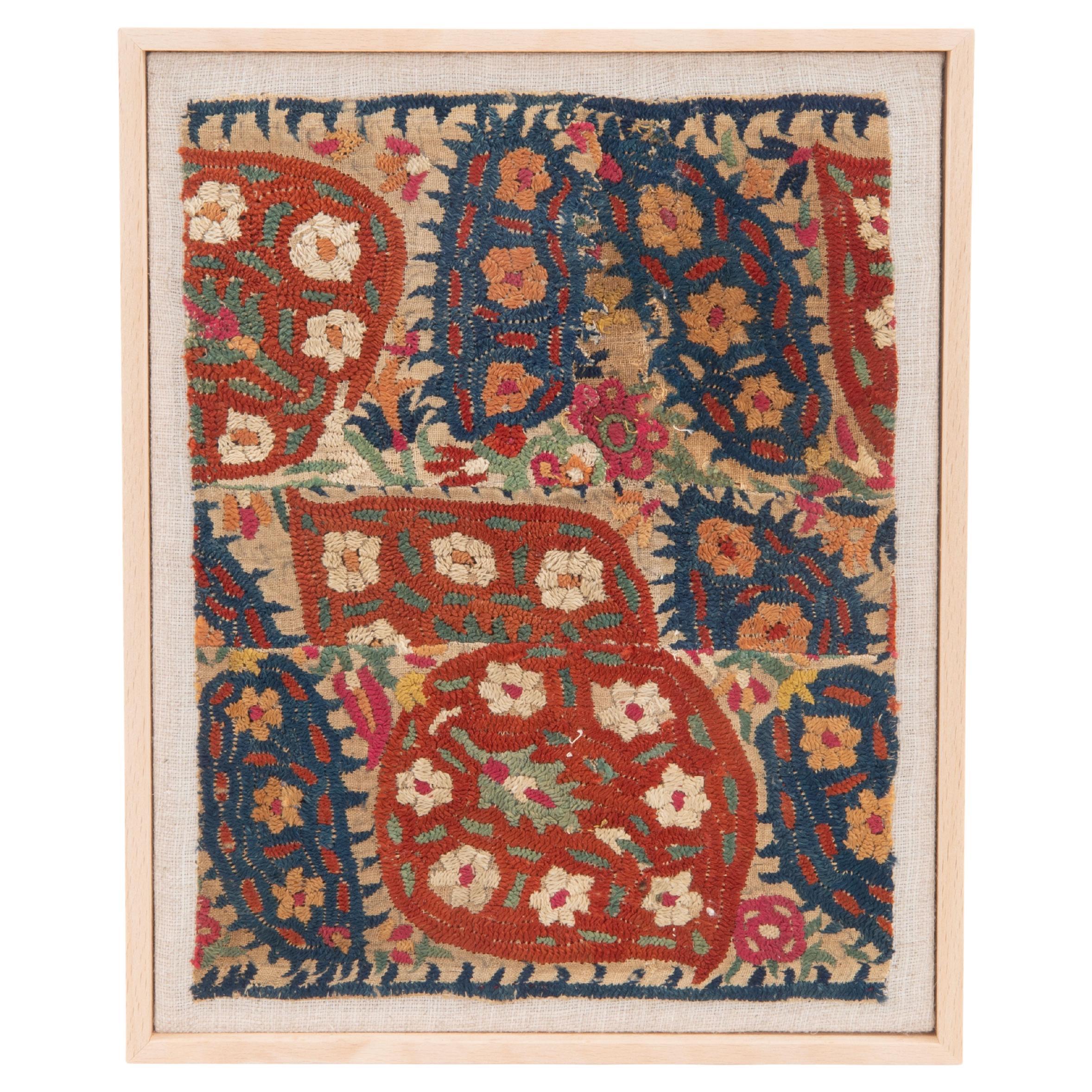 Framed Antique Greek Epirus Embroidery Fragment, 18th C.