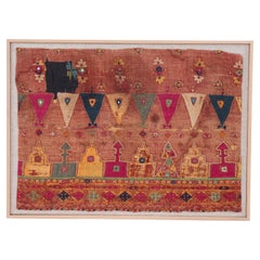 Framed Antique Gujarat Embroidered Skirt fragment, Erly 20th C.