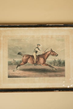 Framed Antique Hand-Coloured Lithograph of Equestrian Scene, 1910