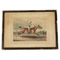 Framed Antique Hand-Coloured Lithograph of Equestrian Scene, 1910
