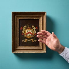 Panneau de carrosserie encadré, peint d'armoiries héraldiques antiques