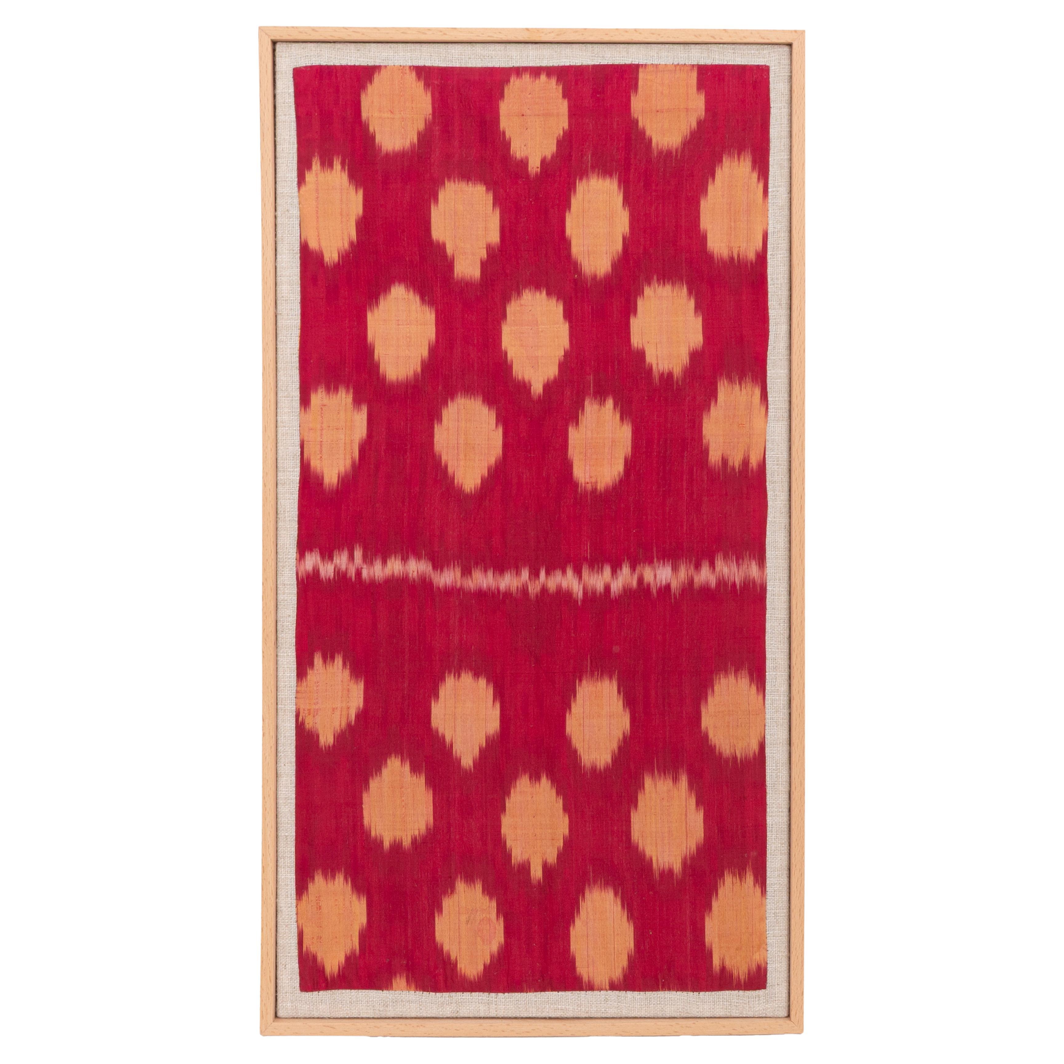 Framed Antique Ikat Fragment, Uzbekistan, Early 20th C.