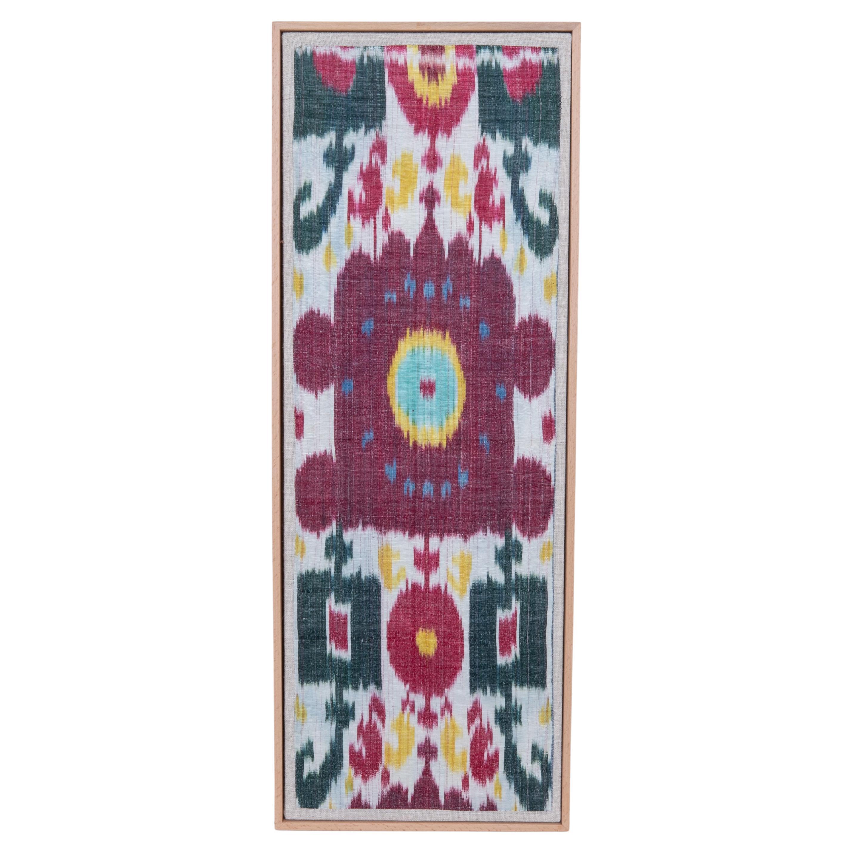 Framed Antique Ikat Fragment, Uzbekistan, Late 19th C.