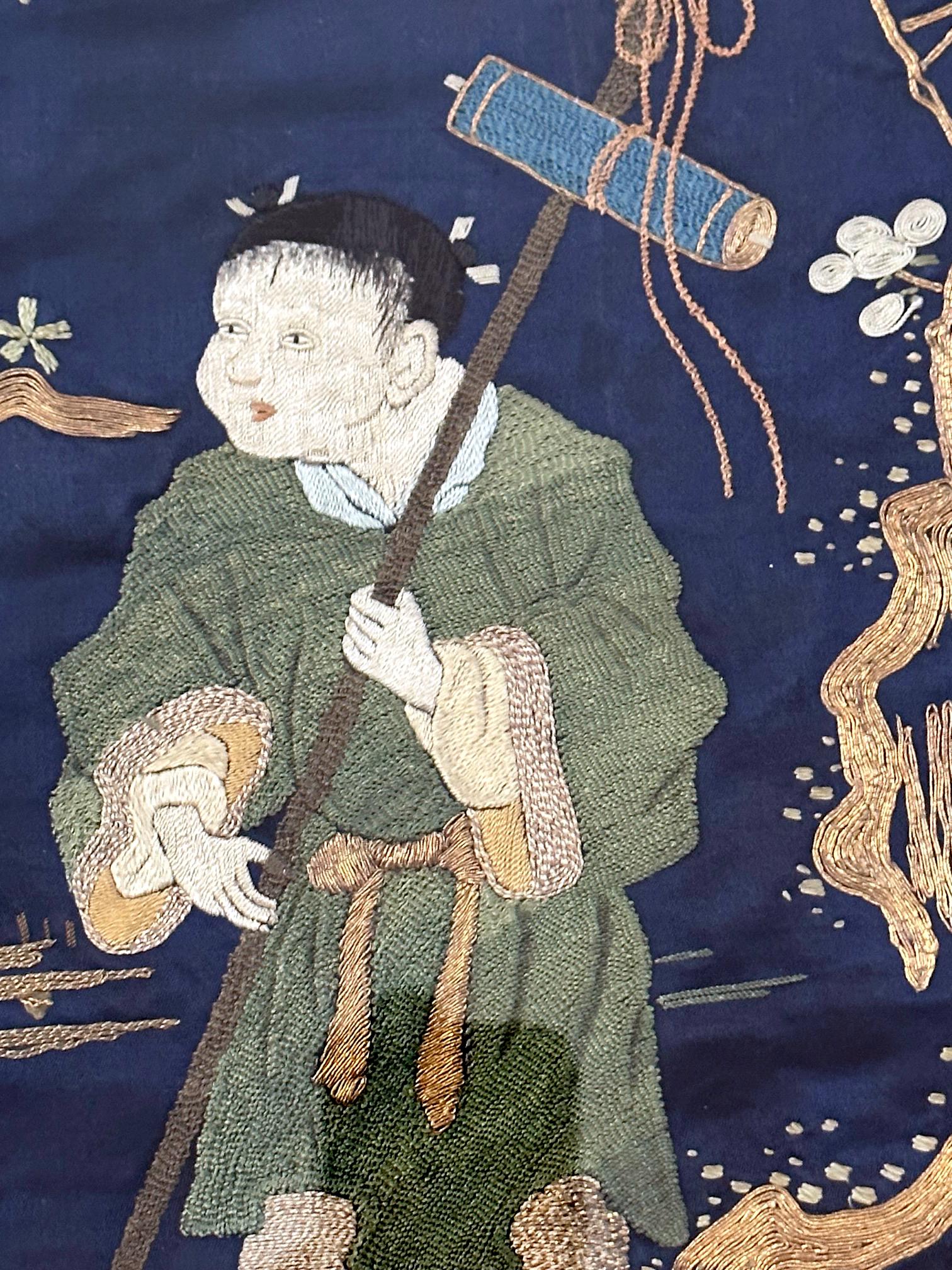 Gerahmte antike japanische Stickerei Fukusa Panel  im Angebot 2