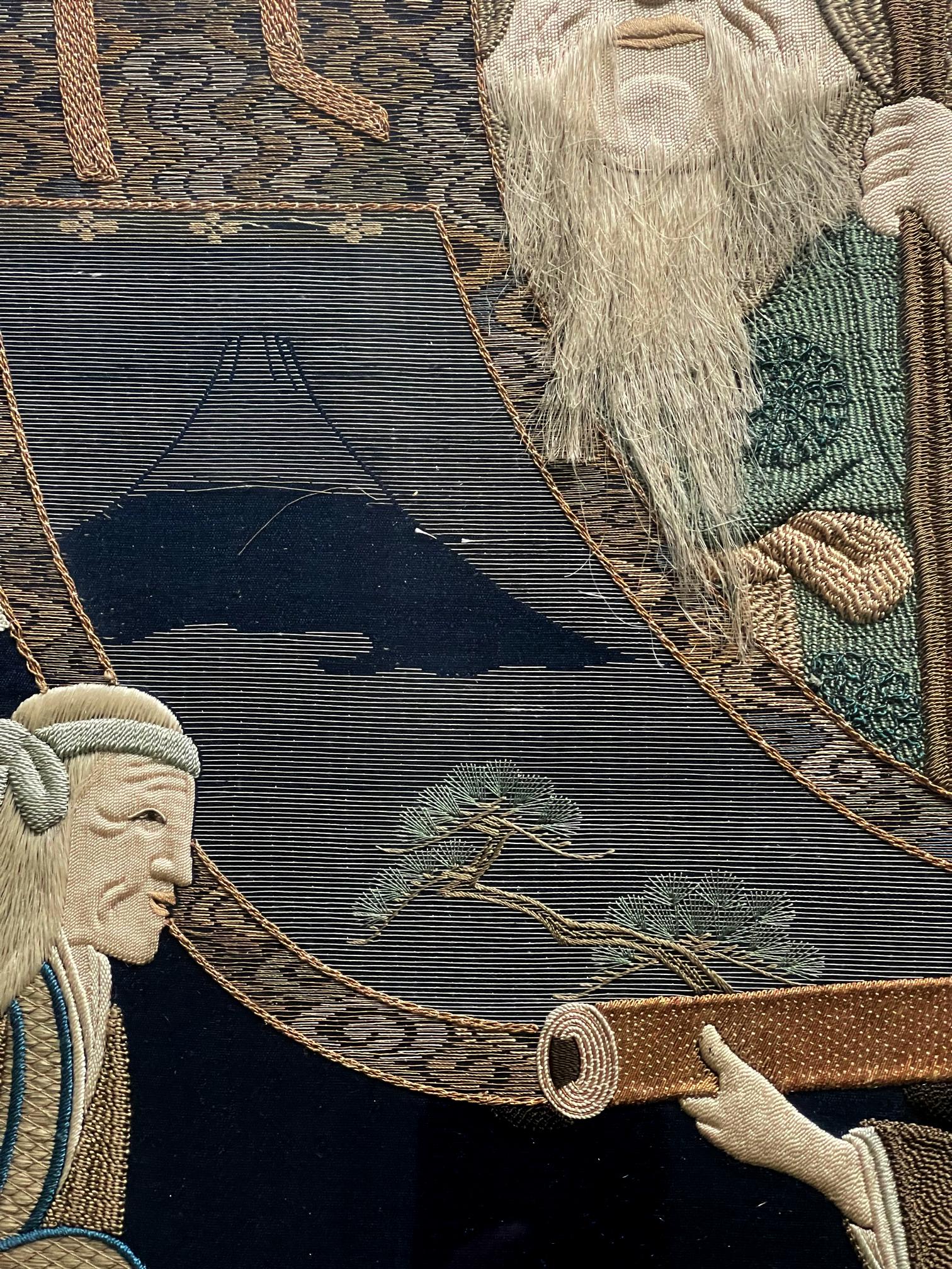 Gerahmte antike japanische Stickerei Fukusa Panel im Angebot 5