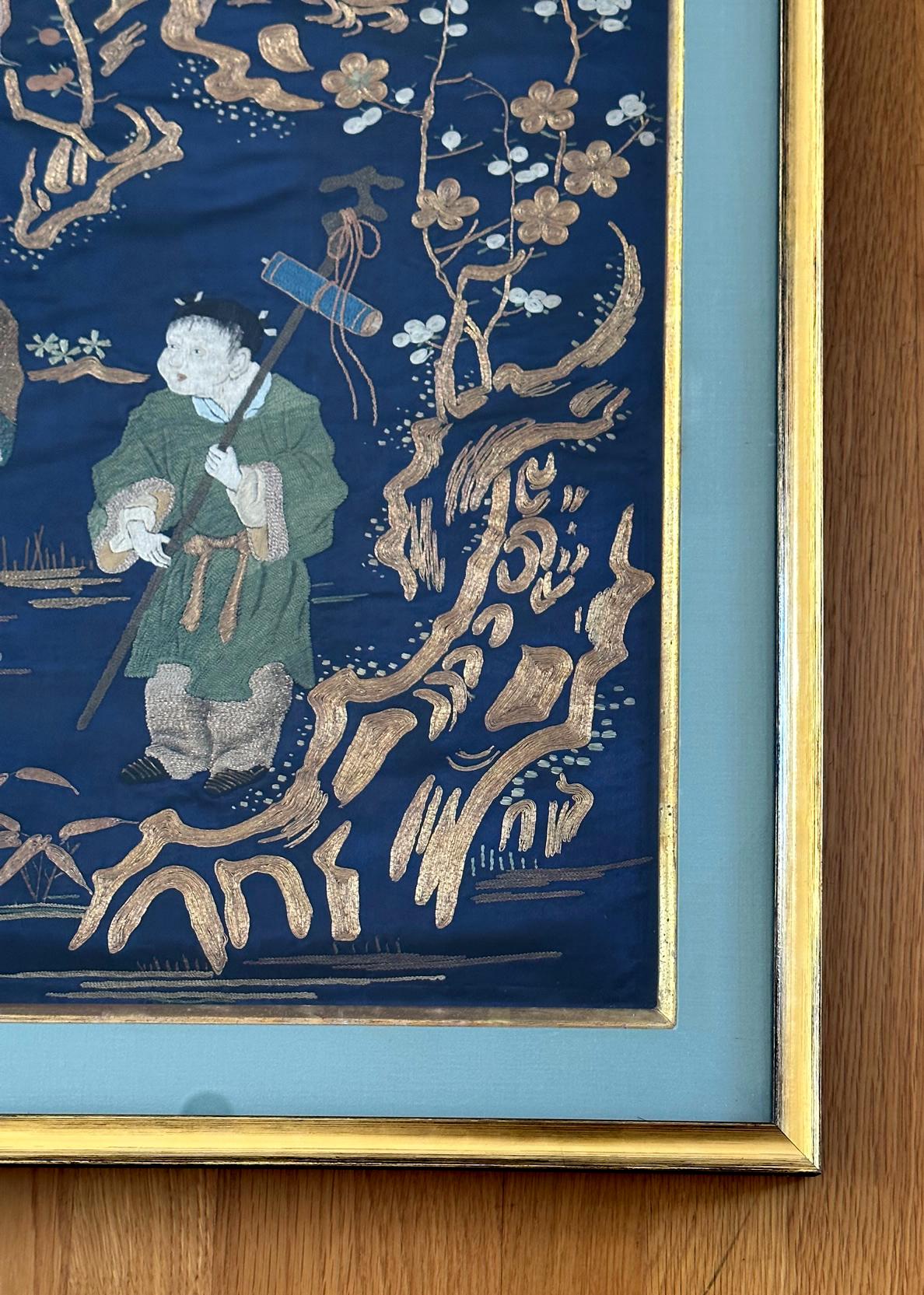 Gerahmte antike japanische Stickerei Fukusa Panel  im Angebot 8