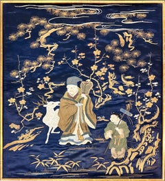 Framed Antique Japanese Embroidery Fukusa Panel