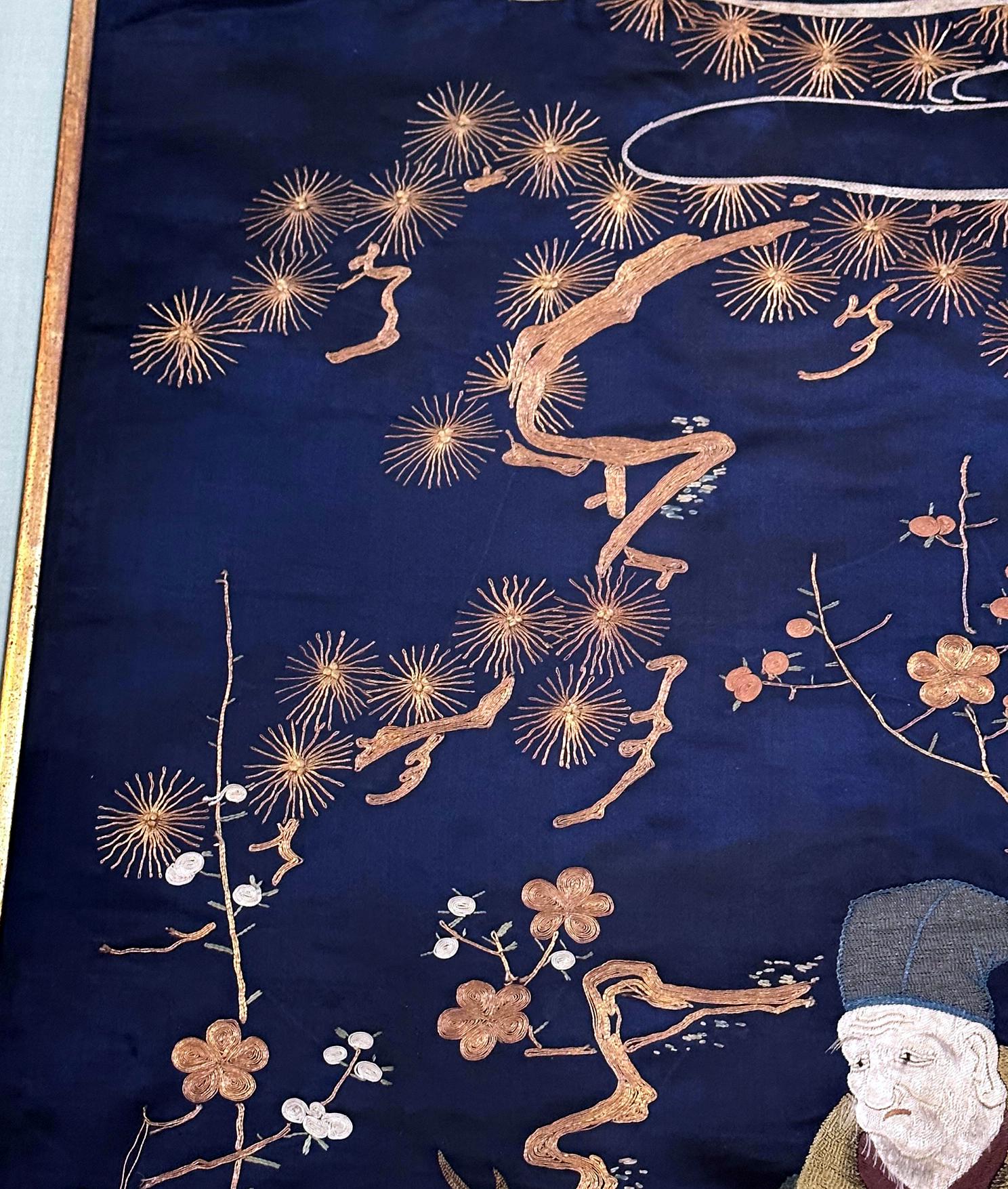 Meiji Framed Antique Japanese Embroidery Fukusa Panel  For Sale