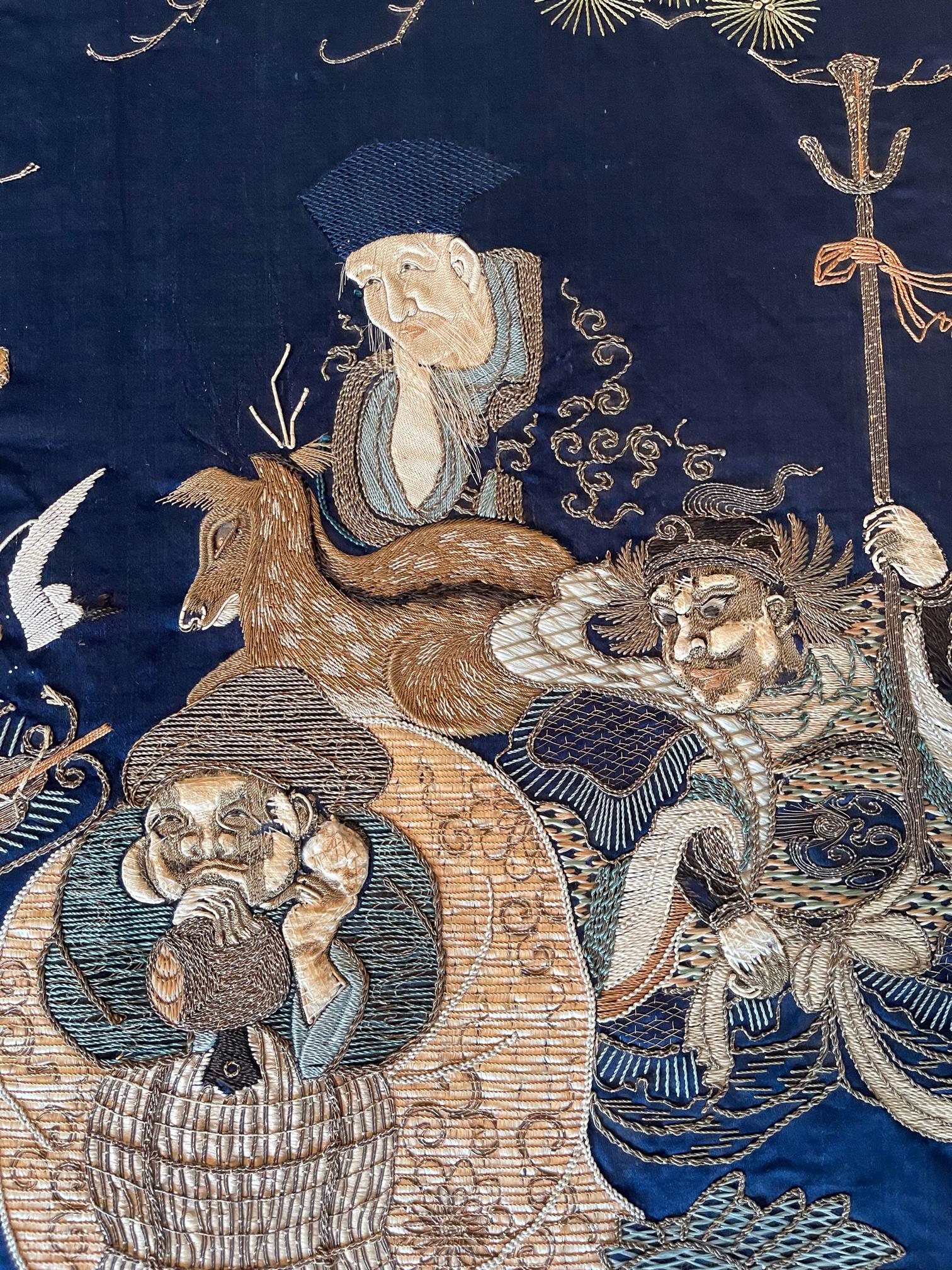 Framed Antique Japanese Silk Embroidery Fukusa Textile Panel In Good Condition For Sale In Atlanta, GA