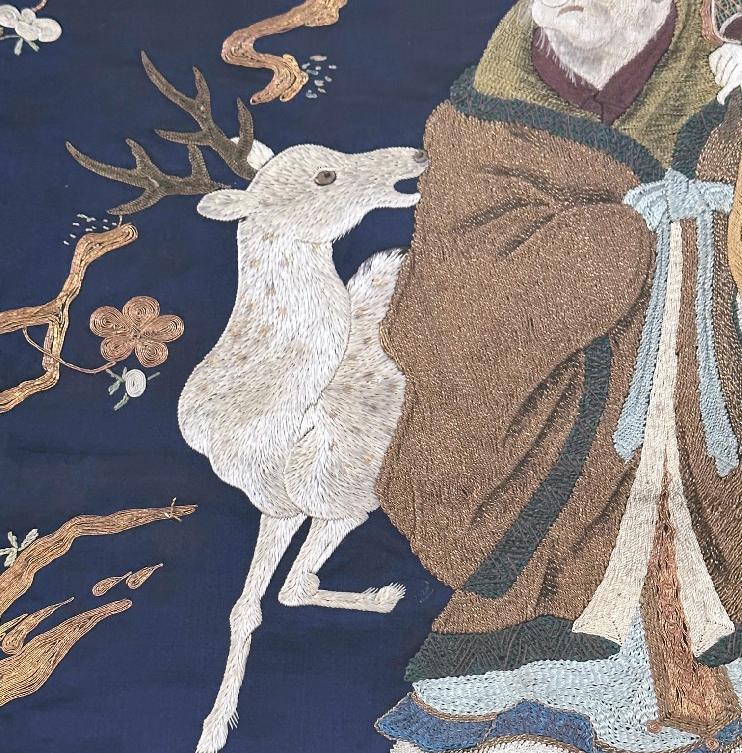 Gerahmte antike japanische Stickerei Fukusa Panel  (19. Jahrhundert) im Angebot