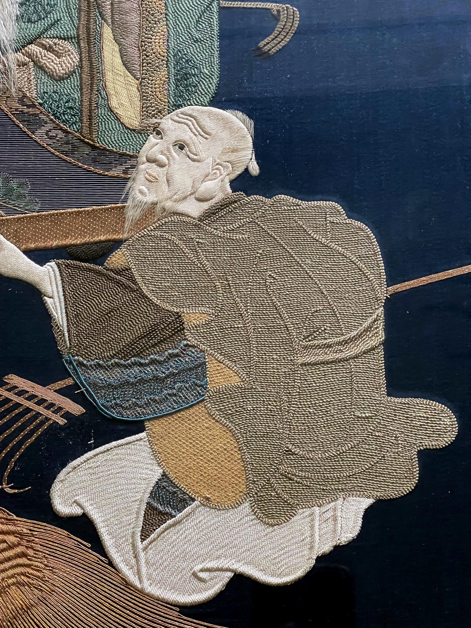 Gerahmte antike japanische Stickerei Fukusa Panel im Angebot 2