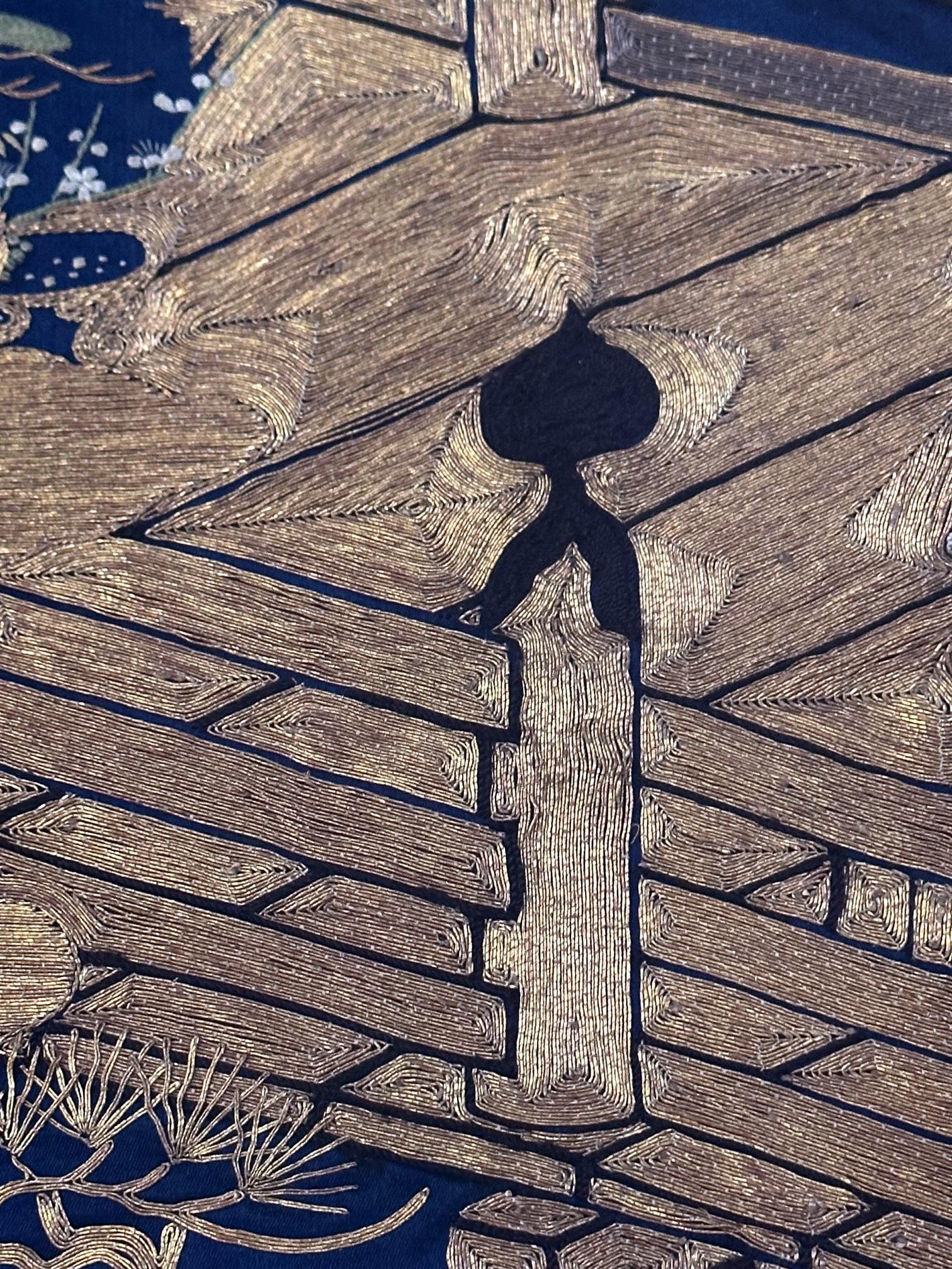 Gerahmte antike japanische Fukusa-Stickerei-Tafel Takasago-Legende im Angebot 6