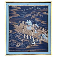 Framed Antique Japanese Embroidery Fukusa Panel Takasago Legend