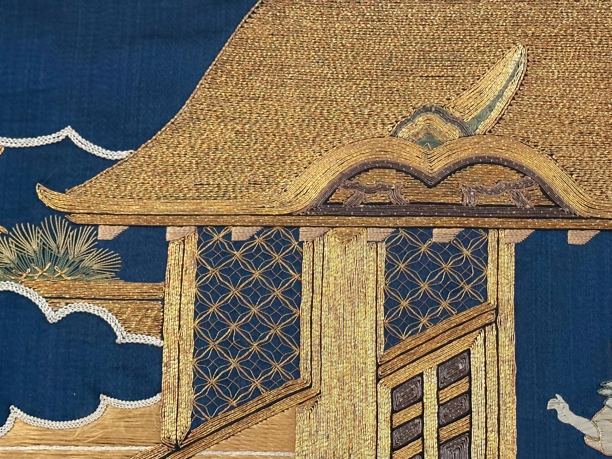 Framed Antique Japanese Embroidery Fukusa Textile Panel For Sale 7