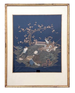 Framed Antique Japanese Embroidery Fukusa Textile Panel